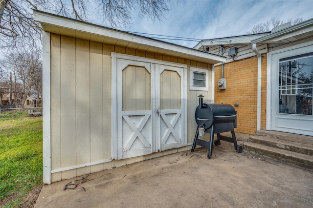 view of shed with entry steps