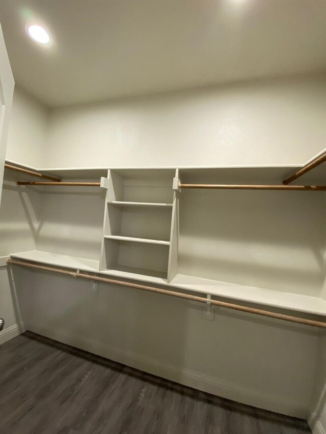 walk in closet featuring dark wood-type flooring