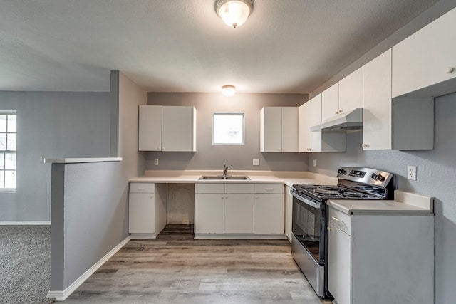 kitchen with a wealth of natural light, stainless steel range with electric cooktop, a sink, and under cabinet range hood