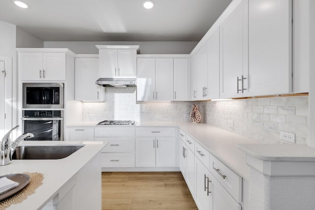 1536 Wolfberry Ln, Northlake, TX 76226 - kitchen with appliances with stainless steel finishes, a sink, recessed lighting, white cabinetry, and light countertops