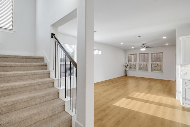 1536 Wolfberry Ln, Northlake, TX 76226 - stairway with wood finished floors, recessed lighting, ceiling fan, and baseboards