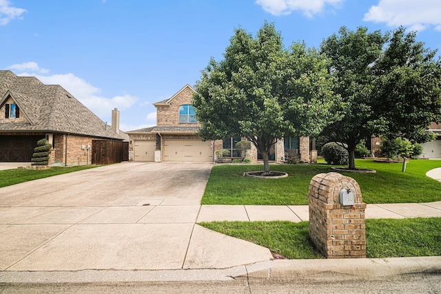 1202 Newcastle St, Roanoke, TX 76262 - view of front of property with concrete driveway, a front lawn, a garage, and brick siding