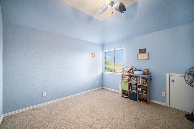 1202 Newcastle St, Roanoke, TX 76262 - recreation room featuring ceiling fan, carpet floors, and baseboards