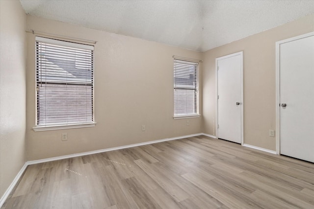 empty room featuring a healthy amount of sunlight, light wood-style floors, and a textured ceiling