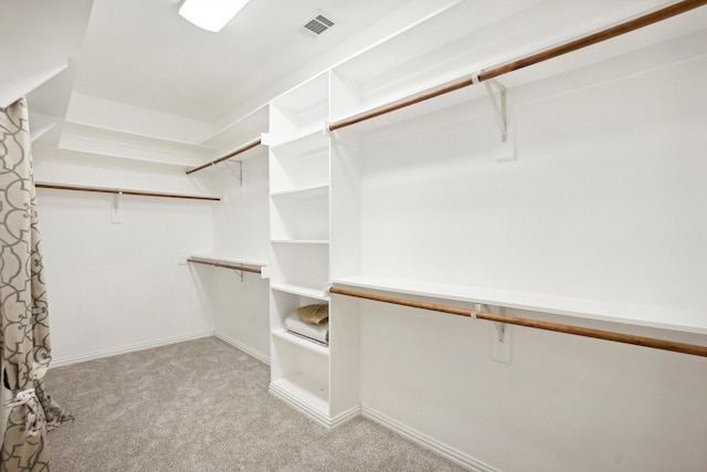 spacious closet with light carpet and visible vents