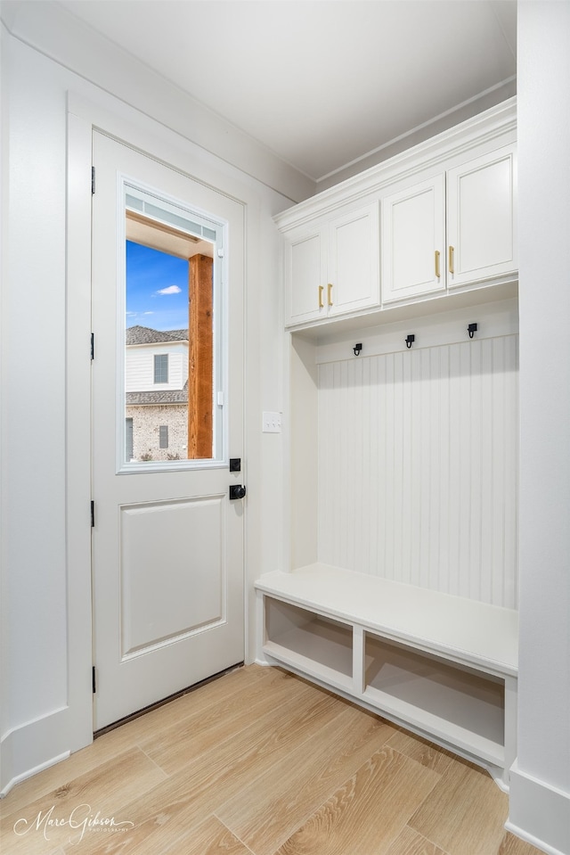 mudroom featuring light wood finished floors