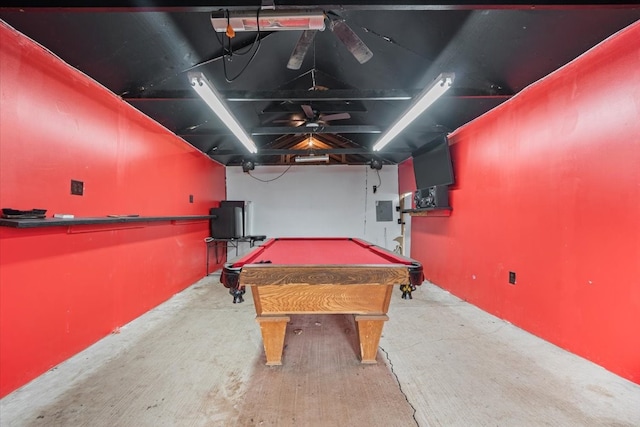 recreation room with billiards and electric panel