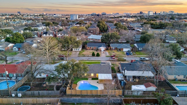 view of aerial view at dusk