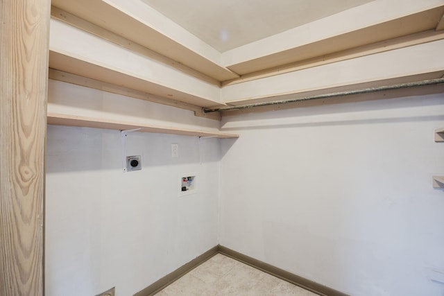 washroom featuring hookup for a washing machine, laundry area, hookup for an electric dryer, and baseboards