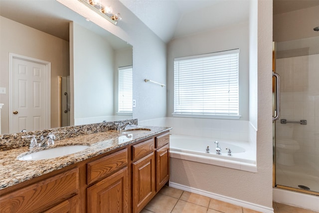 full bathroom featuring plenty of natural light, a stall shower, and a sink