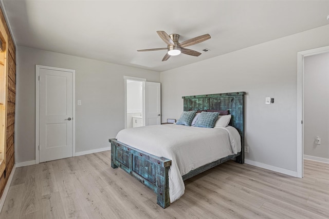 230 Frosty Hollow Rd, Denison, TX 75021 - bedroom featuring light wood-style flooring, baseboards, a ceiling fan, and ensuite bath