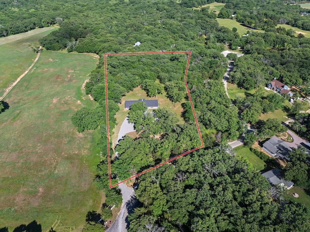 230 Frosty Hollow Rd, Denison, TX 75021 - aerial overview of property's location featuring a heavily wooded area and property boundaries highlighted