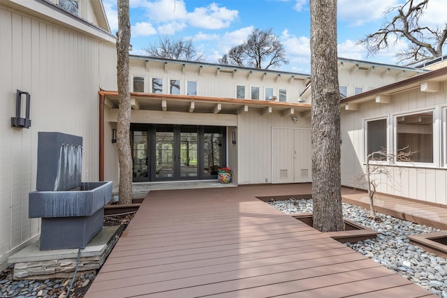 wooden terrace featuring french doors