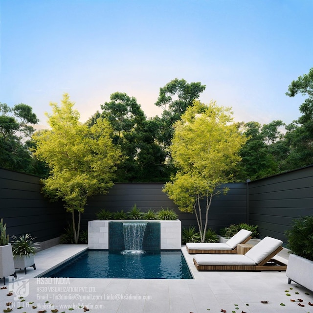 view of pool featuring a patio, a fenced backyard, and a fenced in pool