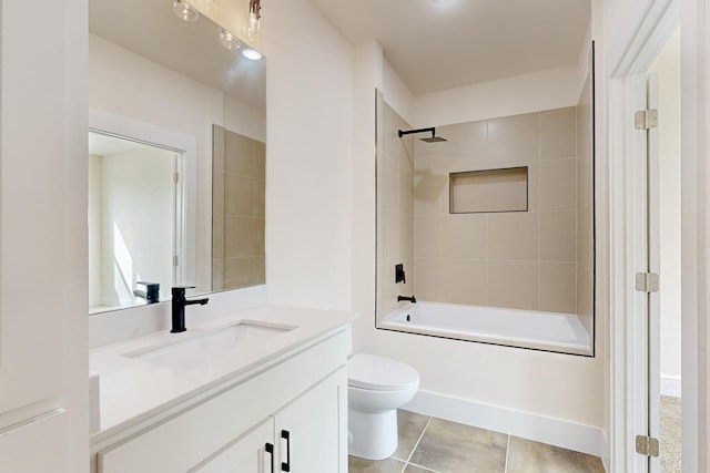 full bath with toilet, tile patterned flooring, shower / washtub combination, and vanity