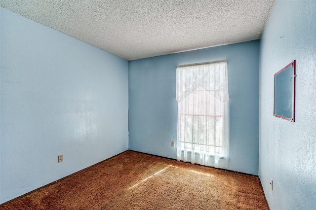 unfurnished room with carpet, a textured ceiling, a wealth of natural light, and a textured wall