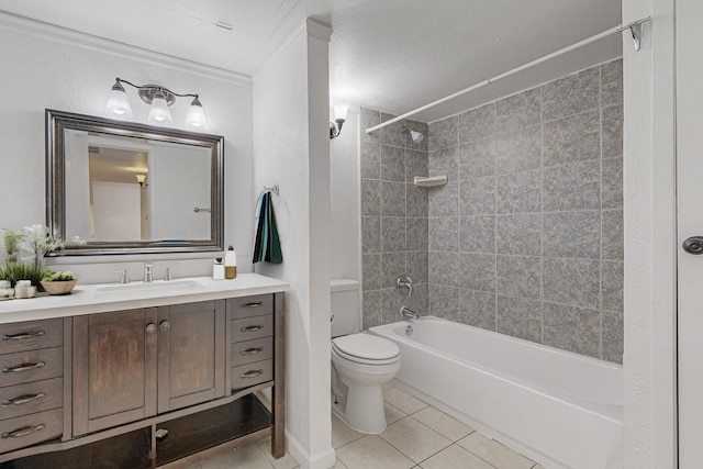 bathroom with tile patterned flooring, vanity, toilet, and shower / bathtub combination