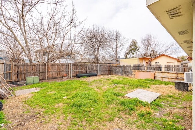 view of yard with a fenced backyard