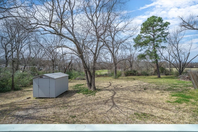 view of yard with an outdoor structure and a shed