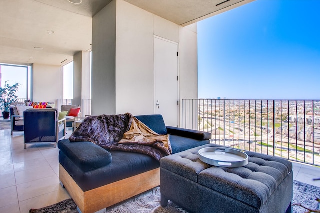 interior space with a balcony and an outdoor hangout area