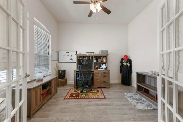 3512 Tunnel Ave, Aubrey, TX 76227 - office with a ceiling fan, healthy amount of natural light, and light wood-style flooring