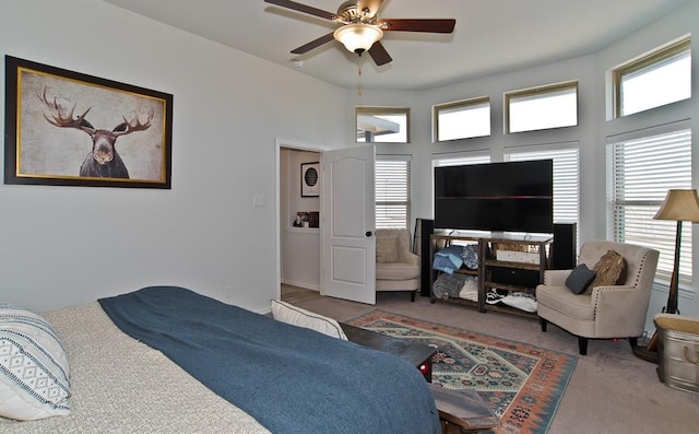 bedroom featuring a ceiling fan and carpet flooring