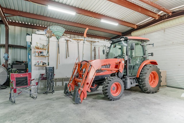 garage with metal wall