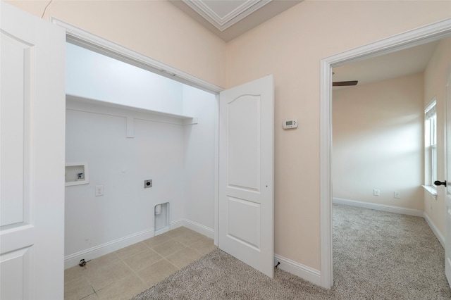 laundry room featuring light tile patterned floors, hookup for a washing machine, laundry area, baseboards, and electric dryer hookup