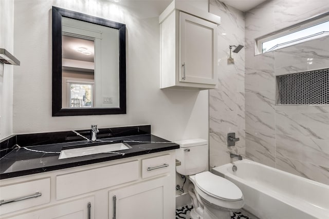 full bathroom featuring shower / bathing tub combination, vanity, and toilet