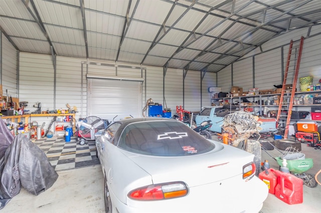 garage with metal wall