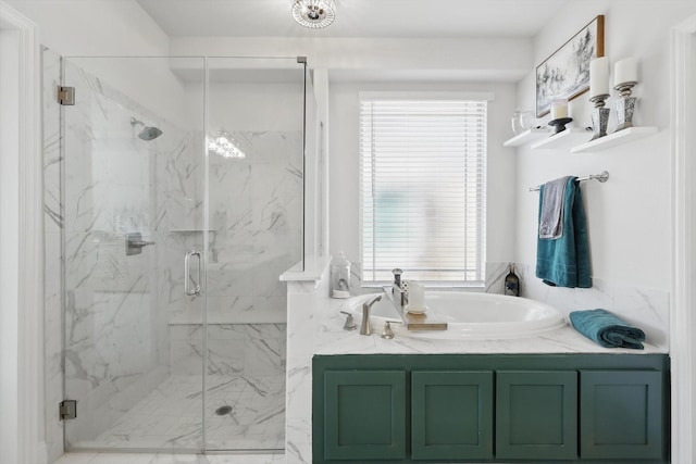 full bath with a marble finish shower