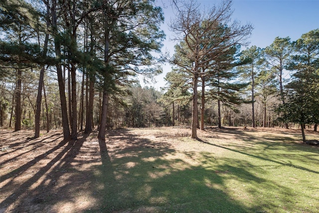 view of yard with a view of trees