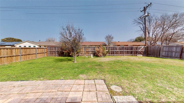 view of yard featuring a patio area and a fenced backyard