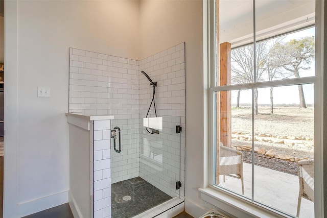 bathroom with a shower stall