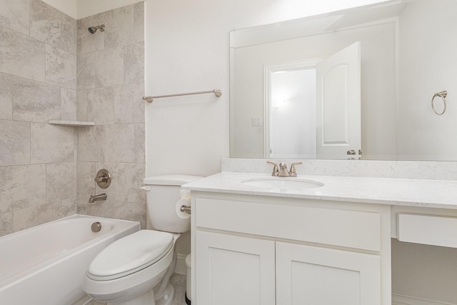 bathroom featuring shower / tub combination, vanity, and toilet