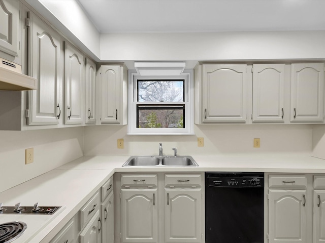 kitchen featuring electric cooktop, black dishwasher, light countertops, and a sink