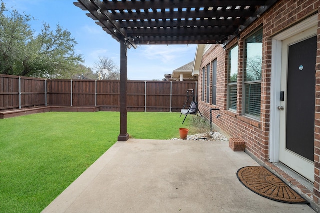 view of patio / terrace featuring a fenced backyard and a pergola