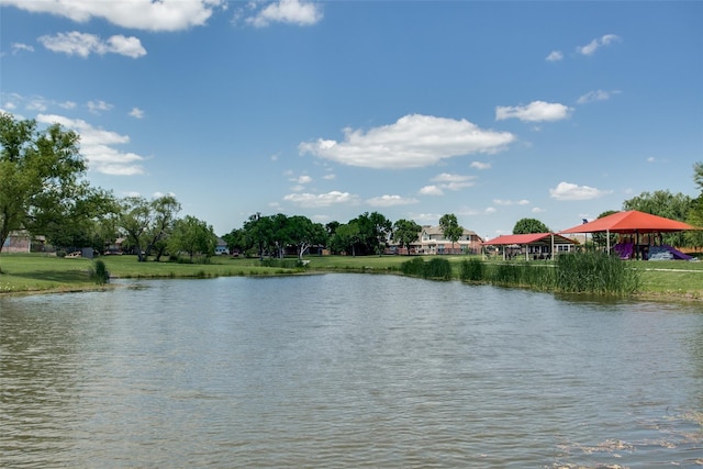 property view of water featuring a gazebo