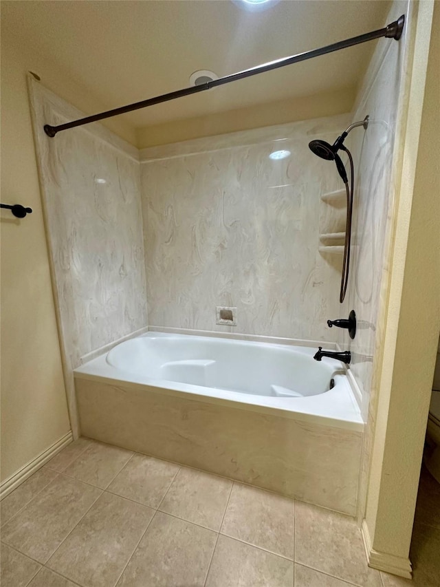 full bathroom featuring washtub / shower combination and tile patterned flooring