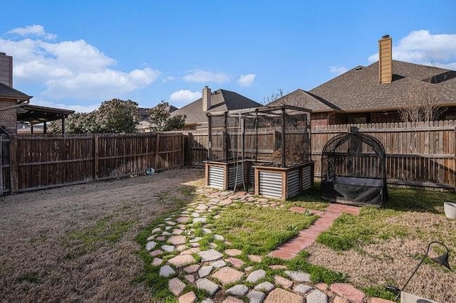 view of yard featuring a fenced backyard and a garden