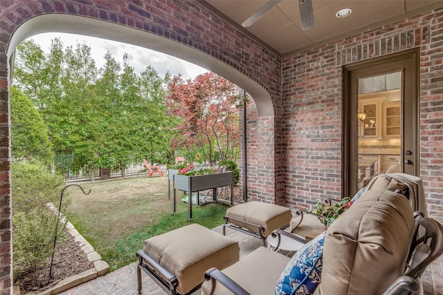 view of patio / terrace featuring a grill and an outdoor hangout area