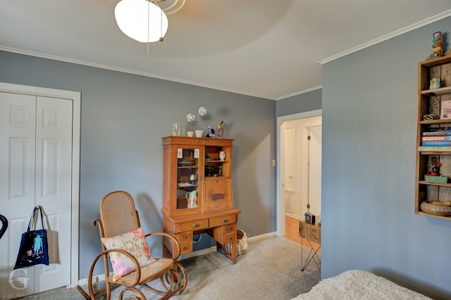 1106 Bryan St, Minden, LA 71055 - sitting room featuring carpet floors, ornamental molding, and baseboards