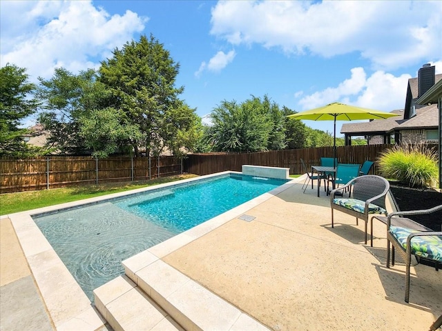 view of pool with a patio, a fenced backyard, and a fenced in pool