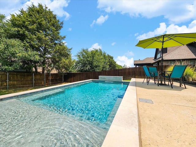 view of swimming pool with a patio area, a fenced backyard, and a fenced in pool