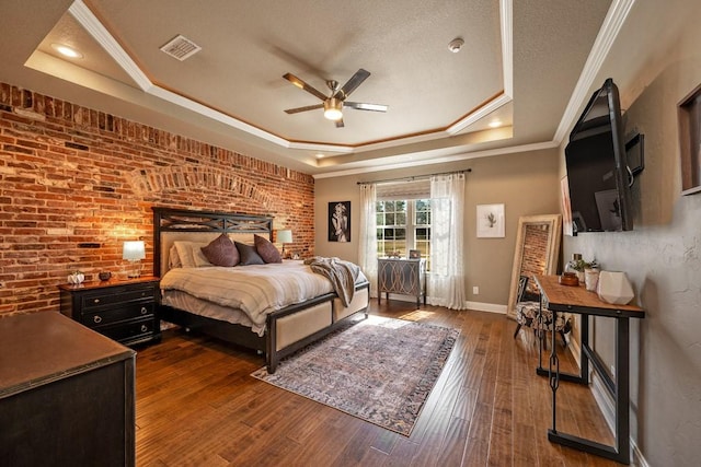 209 Chrissa Dr, Pottsboro, TX 75076 - bedroom with a raised ceiling, crown molding, hardwood / wood-style flooring, baseboards, and ceiling fan