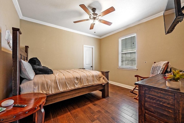 209 Chrissa Dr, Pottsboro, TX 75076 - bedroom featuring baseboards, wood finished floors, crown molding, and a ceiling fan