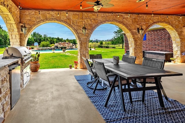 209 Chrissa Dr, Pottsboro, TX 75076 - view of patio featuring outdoor dining area, a ceiling fan, and an outdoor pool