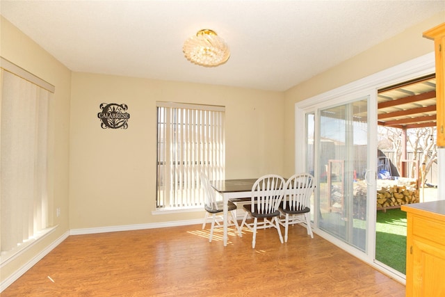 dining area featuring baseboards and wood finished floors