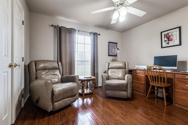 office space featuring dark wood-style floors and a ceiling fan