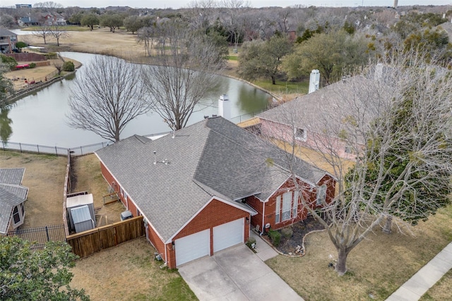 aerial view featuring a water view